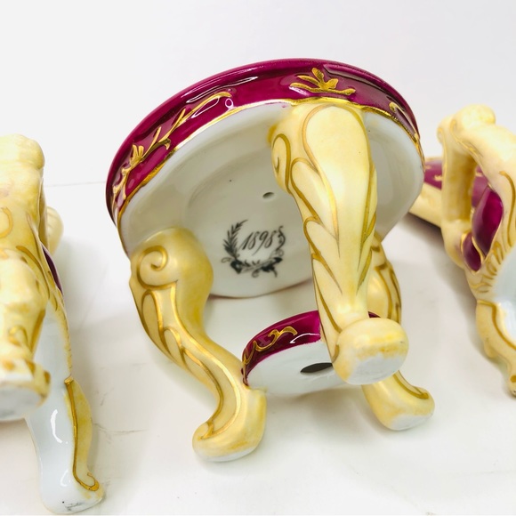 Vintage 1898 China Company Miniture Porcelain Dollhouse Table & Chairs Set of 3 - Picture 5 of 10